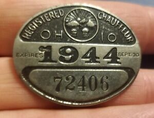1944 Ohio Chauffeur Metal Badge License, Original, Vintage Pinback