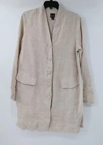Eileen fisher cardigan womens 6 button up linen long sleeve embroidered floral - Picture 1 of 16