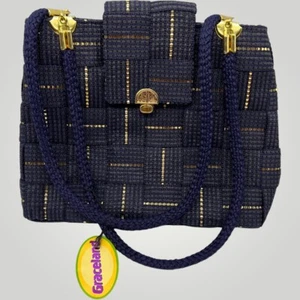 DEICHMANN Graceland Metalic Gold Navy Blue Shoulder Bag Purse Woven Paisley Gift - Picture 1 of 10