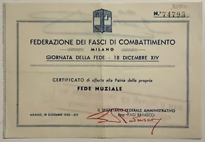 ORO ALLA PATRIA F... DI COMBATTIMENTO MILANO GIORNATA DELLA FEDE A.XIV° 1936 - Foto 1 di 2