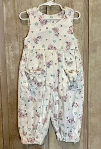 Easter Vintage School Girl Bunny Romper white & pink heart buttons bow pockets - Picture 1 of 5