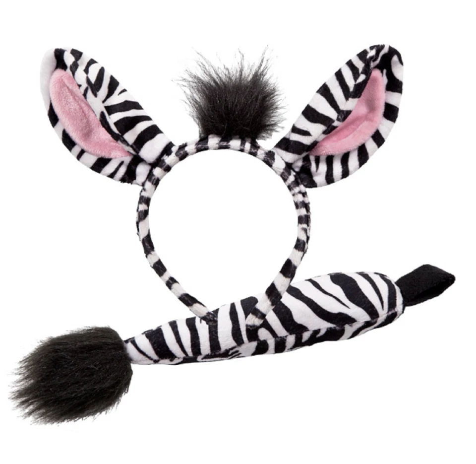 Conjunto de orejas y cola de cebra para adultos/niños diadema disfraz accesorio Foto 1 de 1