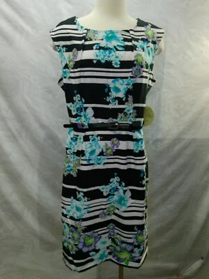 RONNI NICOLE SHIFT DRESS WOMENS  ZIP BACK FLORAL STRIPED SLEEVELESS SIZE 14 — 第 1/4 张图片