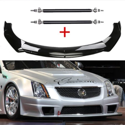 For Cadillac CTS 2003-2019 Black Front Bumper Lip Spoiler Splitter + Strut Rods Foto 1 de 4
