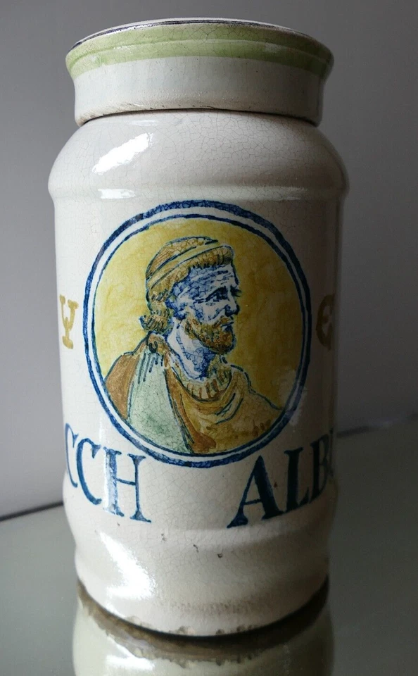 ANCIEN POT A PHARMACIE Apothicaire faïence " SACCH ALBUM " ALBARELLO ? Delft ? - Photo 1/4