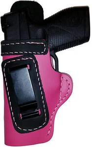 PINK w/BLACK IWB Leather Gun Holster YOUR CHOICE:rh,lh-laser-slide-cant-belt-mag - Picture 1 of 12