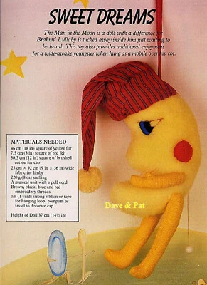 ORIGINAL SEWING INSTRUCTION PATTERN MAN IN THE MOON COT MOBILE MUSICAL TOY DOLL - Image 1 of 2