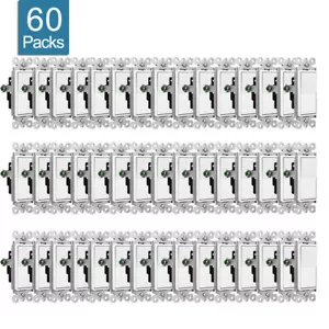 60Packs Decorator Paddle Rocker Light Switch Single Pole 15A 120V/277V UL Listed - Picture 1 of 11
