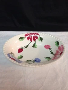 Vintage Ceramic Porcelain Hand Painted Flowers Oval Serving Bowl 9”d Unmarked - Picture 1 of 5
