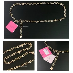 Neu mit Etikett Kate Spade goldfarben 100 % Eisenspaten Anhängerdetails Kettengürtel - Größe S/M - 43 Zoll L - Bild 1 von 5