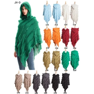 Women Hooded Cloak Poncho Sweater Winter Warm Cape Shawl Wrap One Size 70x70cm - Picture 1 of 21