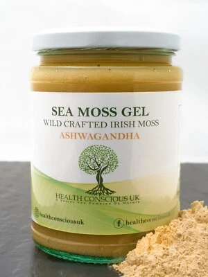 HEALTH CONSCIOUS UK 100% Organic Sea Moss Gel/ 500ml/Ashwagandha Infused / Irish Moss / Dr Sebi /