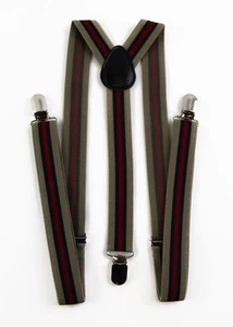 Mens Adjustable Latte, Red & Navy Striped Patterned Suspenders - Picture 1 of 3