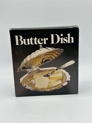 Plato de caviar de mantequilla con cáscara de almeja plateado de colección con inserto de vidrio original y cuchillo Foto 1 de 4