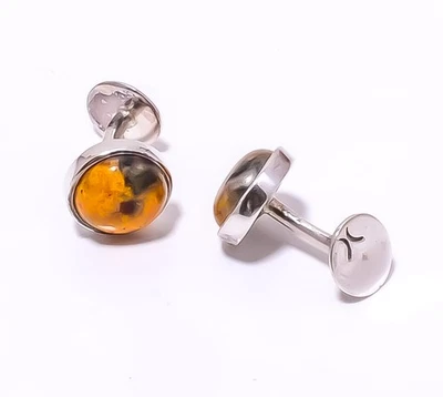 Bumble Bee Jasper- Indonesia 925 Silver Bali Cufflink Men's Jewelry T37 - Image 1 of 4