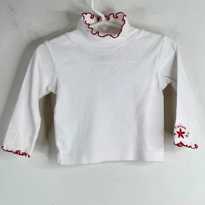 VTG 90s OshKosh Turtleneck 6-9M White Long Sleeve Embroidered Floral Ruffle Xmas - Picture 1 of 8