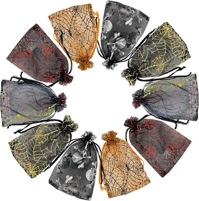 Bolsa de organza Jexila 100 piezas Halloween 4x6, malla negra cordón regalo arco iris  Foto 1 de 4