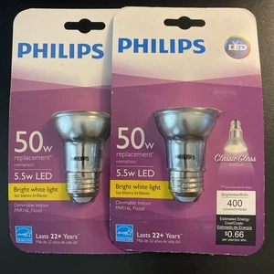 Philips 5.5W LED PAR16 Flood Bulb (50W Equivalent) Bright White Dimmable –2 Pack - Picture 1 of 2