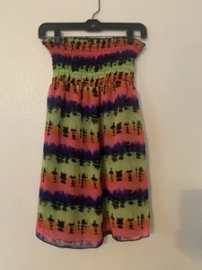 Short Dress Women's M To L Strapless Multicolor Striped Reversible Polyester - Picture 1 of 2