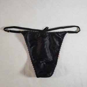 Victoria's Secret Electric Orchid Satin Tassel V-String Medium Black - Picture 1 of 5