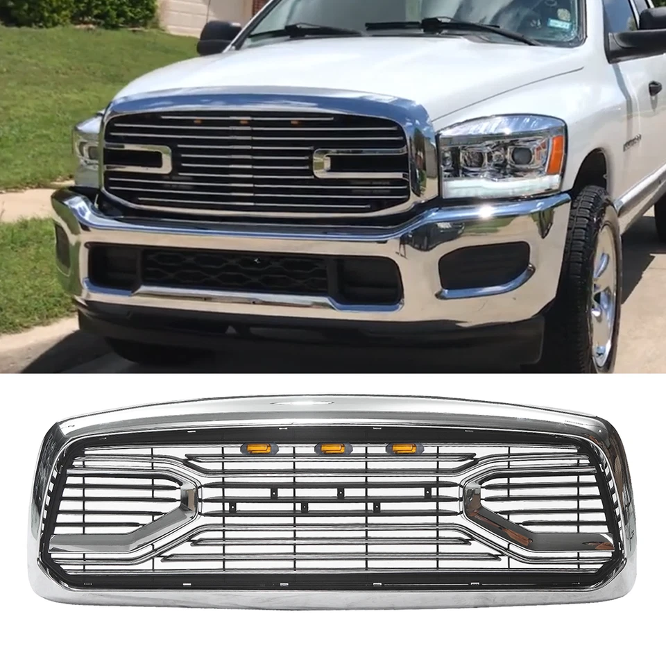 Front Chrome Grille For 2002 2003 2004 2005 Ram 1500 with LED Lights Foto 1 de 4