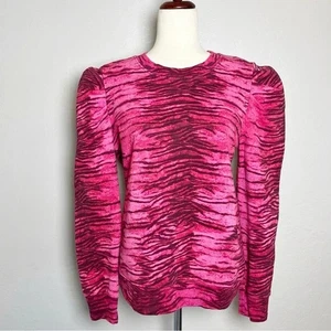 PAM & GELA Women's Size M Pink Tiger Print Crewneck Puff Long Sleeve Sweatshirt - Picture 1 of 11
