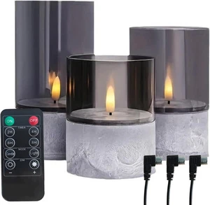 Rechargeable Flameless Candle, Flashing LED Pillar Real Wax Candle with Remote  - Picture 1 of 7