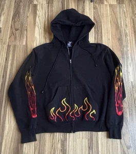 Revolution Biker Gear Sudadera con Capucha Negra Cremallera Completa Bordada Llamas Para Hombre Talla M - Imagen 1 de 6