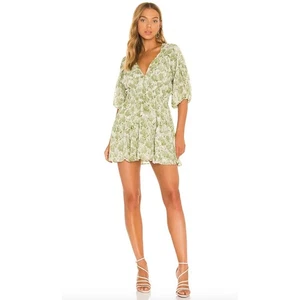 MISA Los Angelas Seven Kleid grün weiß Blumen Veranda gesmokt Taille offener Rücken S - Bild 1 von 9