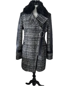 STAR by JULIEN MACDONALD .. Schwarz Mix Wollmischung abnehmbarer Kragen Mantel Größe 10 - Bild 1 von 13