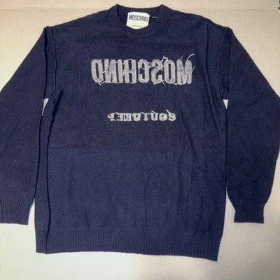 Moschino Couture Men’s Navy Backwards Logo Sweater NWT Size 2XL Retail $680 - Image 1 of 4