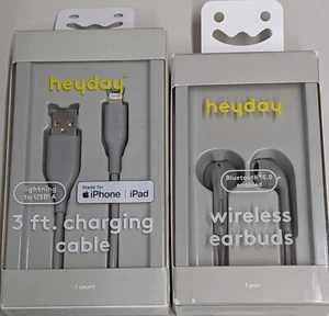 Heyday Wireless Bluetooth Earbuds Wild Dove  &3ft charging Cable-Gray - Zdjęcie 1 z 2