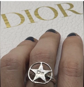 DIOR Silver Star Logo Cutout Detail Circular Ring Adjustable/ One Size - Picture 1 of 5