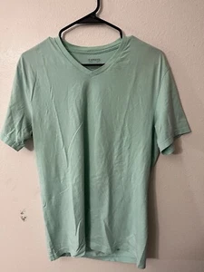 Express Men's Large Mint Green Stretch Short Sleeve Casual V-neck Shirt - Picture 1 of 5