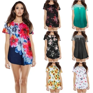 Women Floral Printed Shirts Summer T Shirt Short Sleeve Lady Tie-dye Tank Tops - Picture 1 of 35