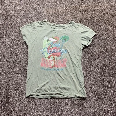 aeropostale Juvenil Niñas Grande Manga Corta Camiseta Verde Rosa Flamenco Surf Shop Foto 1 de 4