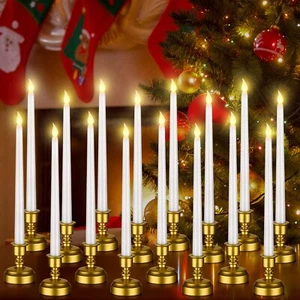 16 Pcs Window Candles with Gold Base Flickering Flameless Candles Battery Pow... - Picture 1 of 7