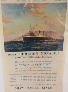 1938 Superb Large Colour Advert. Q.S.M.S Dominion Monarch, Shaw Savill Lines - Picture 1 of 4