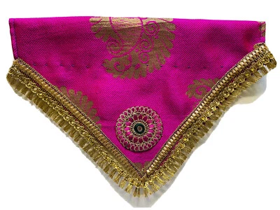 Desi India Rani Pink Silk Brocade Over Collar SlideOn Pet Dog Bandana Scarf S - Image 1 of 4