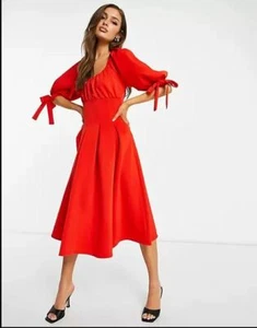 Asos Design Kleid Abendkleid Midikleid Ballkleid Puffärmel Skater-Look rot Gr.38 - Bild 1 von 3