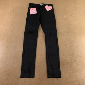 Heart & Lovely Girls Size 12 Black Stretch Denim Ripped Raw Hem Jeans NWT - Picture 1 of 5