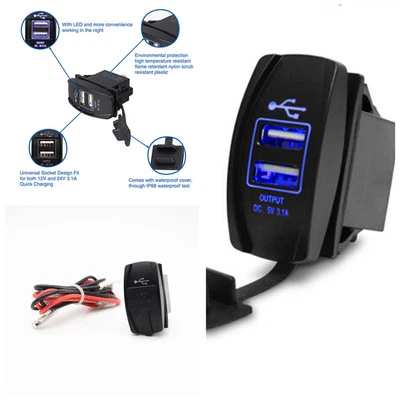 DC 12V-24V Doble AZUL LED USB Cargador Coche Enchufe ARB Carling Balancín Adaptador 3.1A Foto 1 de 4