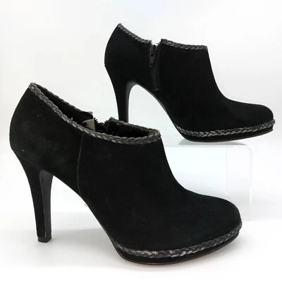 Botines Antonio Melani Talla 7M Tacones Negros Dante Gamuza Detalle de Borde Trenzado Foto 1 de 4