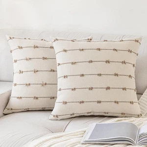 Boho Throw Pillow Covers 18X18 Set of 2 Modern Farmhouse Decorative Cushion Case - Picture 1 of 12