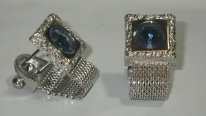 vintage silver tone made with Swarovski blue brilliant cut sapphire blu cufflink - Picture 1 of 5