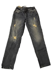 Justice Dark Wash Blue Denim Girlfriend Jeans Girl’s Size 10 Distressed - Picture 1 of 5