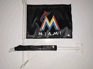 Miami Marlins 2 Sided Black Car Window Flag MLB Baseball Set Of 2 Florida NEW - Picture 1 of 3
