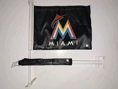 Miami Marlins 2 Sided Black Car Window Flag MLB Baseball Set Of 2 Florida NEW - Image 1 of 3
