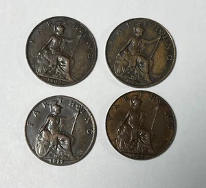 Great Britain 1902, 1907, 1917 & 1925 Farthings (#2195) Higher grades - Picture 1 of 2