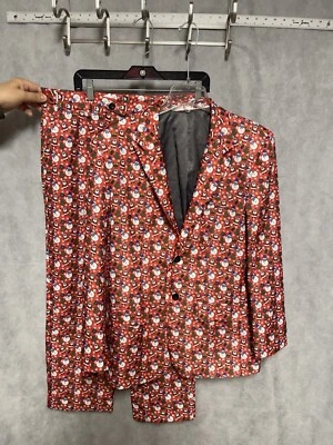 Hombre Traje 40S Rojo Feo Navidad Fiesta Árbol Nieve Hombre AOP Geométrico 34X28 Pantalones Foto 1 de 4